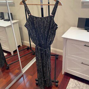 WHBM Black and White Pattered Midi Sundress with Tie Belt